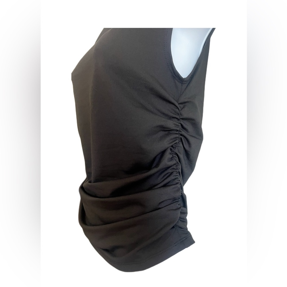 Jason Wu Black Mock Neck Sleeveless Top with Side Ruching - Picture 2 of 9